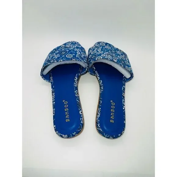 Bamboo Zest-16 Women's Blue Bandana Print Flat Sandals Size 7 New - Picture 5 of 8